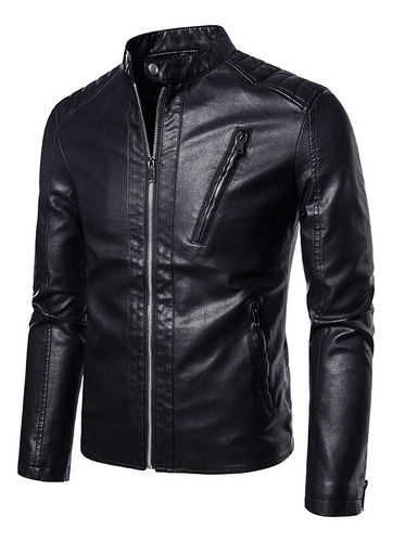 Chamarra Piel Slim Fit Moda Hombre Tipo Biker Blanca