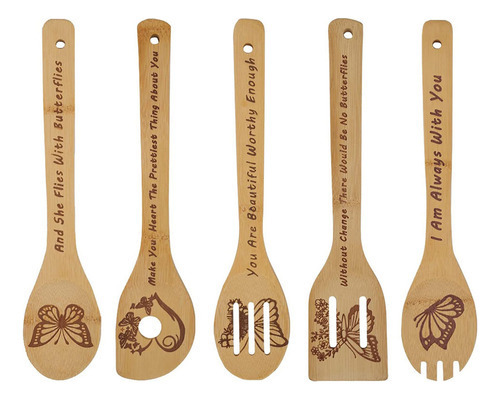 Juego De 5 Cucharas De Cocina Butterfly Kitchen G, De Madera