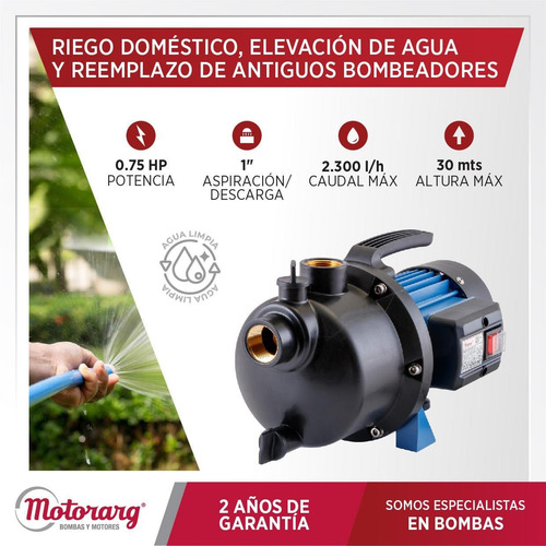 Imagen 2 de 10 de Bomba Autoaspirante Motorarg Bjp 75 Agua Altura 30mt 3/4 Hp