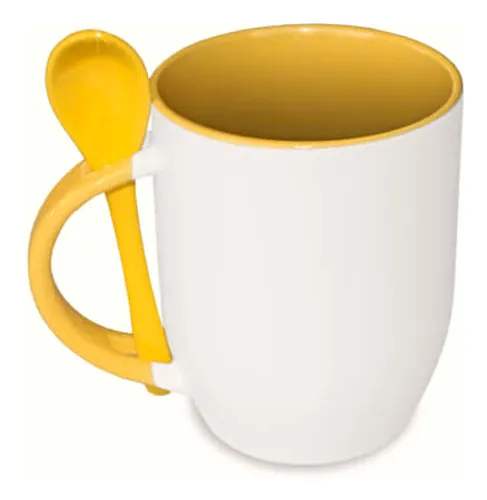 comprar Taza Ceramica Con Cuchara Amarilla Sublimable Sublimar