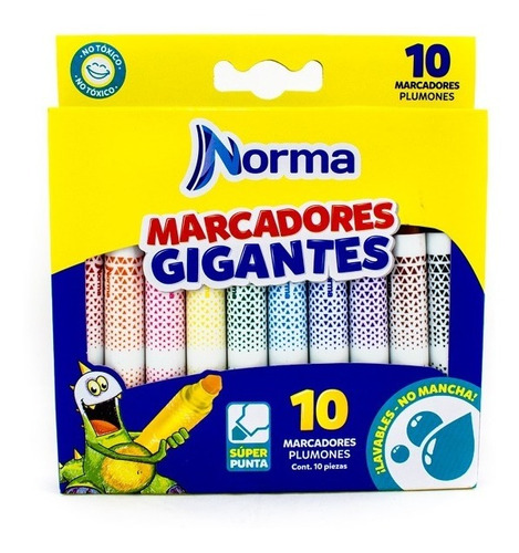 Marcadores Plumones Lavables Gigantes X 10 544610 Norma