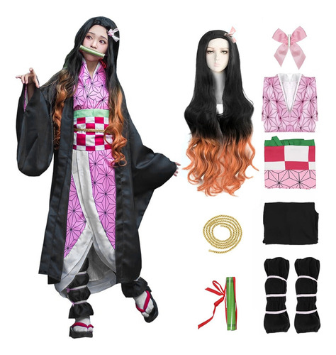 Disfraz Biuble Niña Anime Demon Killer Nezuko Con Peluca