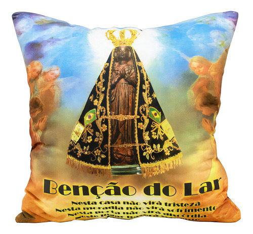 Almofada Bênção Do Lar E Nossa Senhora Aparecida 39x39 Cm Cor Azul-marinho