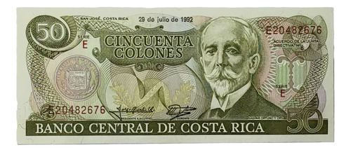 Billete 50 Colones 1992 Costa Rica Unc