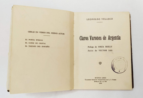 Claros Varones De Argentina Leopoldo Velasco. Año 1934
