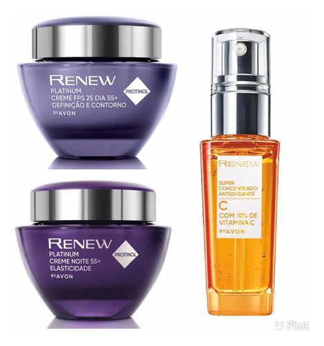 Kit 3 Renew: Vitamina C + Platinum Dia + Platinum Noite Avon Tipo De Pele 60