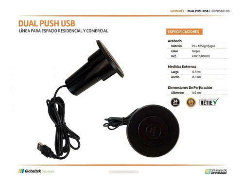 Imagen 4 de 5 de Grommet Redondo - Usb Carga