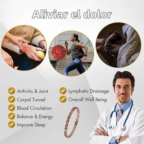L Pulsera Mujer Cobre Puro Con Imanes Alivio Dolor Artritis