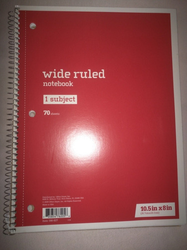 Cuaderno Wide Ruled 63 Hojas. Usado. 