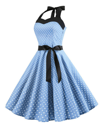 S Vestido De Mujer Casual 50s Retro Sin Mangas Halter Dot Pr