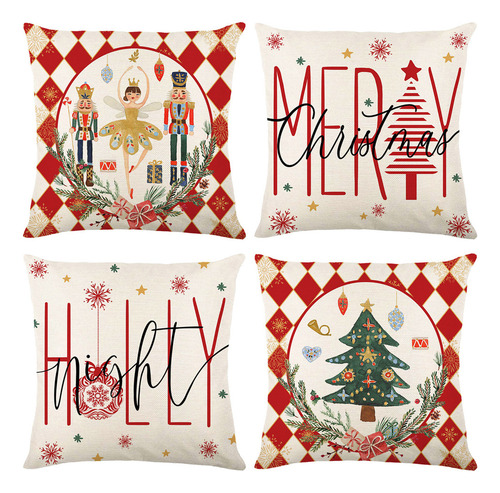 4 Funda De Cojín De Lino Con Diseño Cascanueces De Navidad Y