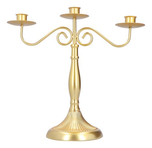 Candelabro Decorativo Dorado Con Tres Cabezas