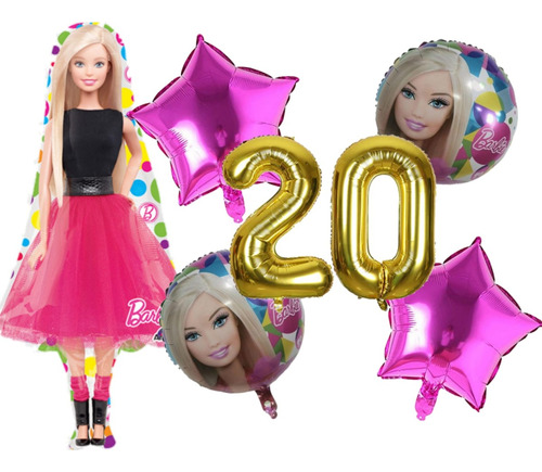 Set 5 Globos Barbie + 4 Metalizados 45cm + 2 Numeros De 70cm