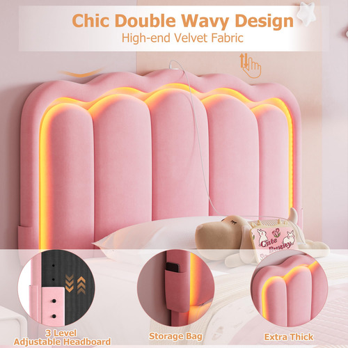 Base De Cama Led Tapizada Individual Con Cajón Y Cabecera Aj