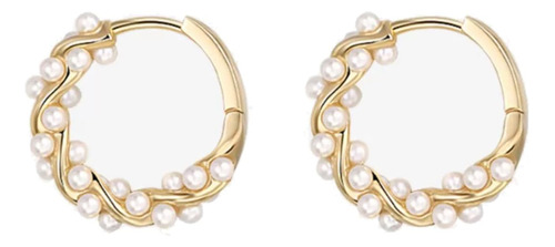 Pendientes De Aro De Oro Grueso Con Perlas Para Mujer, Pendi