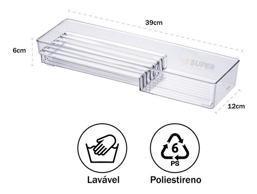 Imagem 4 de 5 de Organizador Facas Gaveta Cozinha Acrílico P/ 6 Facas 42x13cm