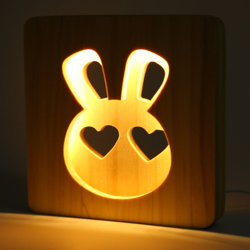 Grânulos De Led Em Forma De Coelho Noturno 3d De Madeira Ene
