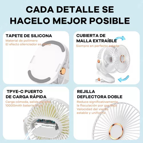 Mini Ventilador Portatil Giratorio Con Luz Led Recargable