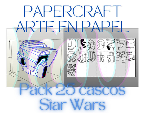 Pack 25 Cascos Starwars En Papercraft Imprimible