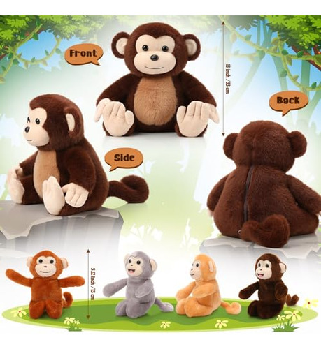Conjunto De 5 Juguetes De Peluche De Mono Aoriher, 1 Mamá Mo