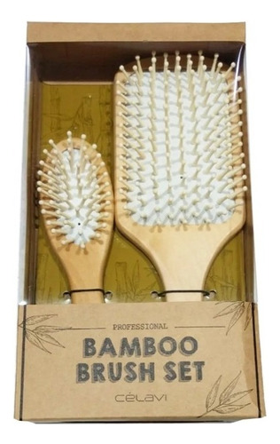 Kit Set Cepillo De Bambu Cerdas Suaves Celavi 2 Pzs. Color Blanco