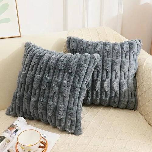 Funda De Almohadon De Tela Deco 45x45cm Con Cierre Conejo - Gris Oscuro