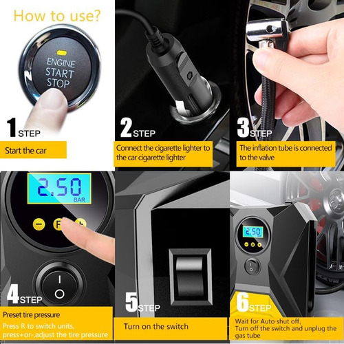 Bomba De Inflado De Neumáticos Digital Portátil De 12 V Para