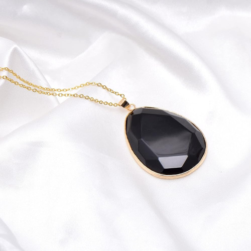 Collar Colgante Gota Grande De Ónix Negro Con Oro Amarillo