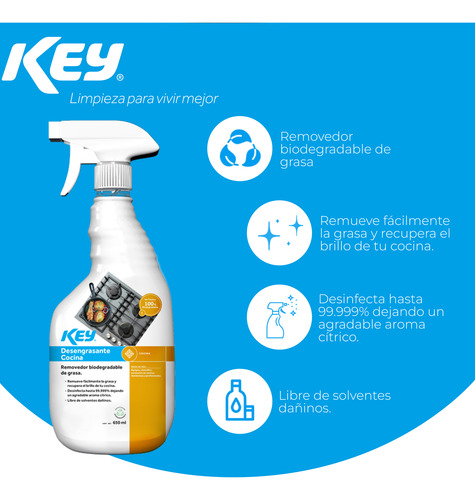 Desengrasante Líquido Para Cocina Key Biodegradable 650ml