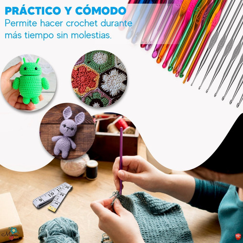 Imagen 3 de 8 de Set 36 Un 22 Agujas Crochet Metálicas + Accesorios Gb