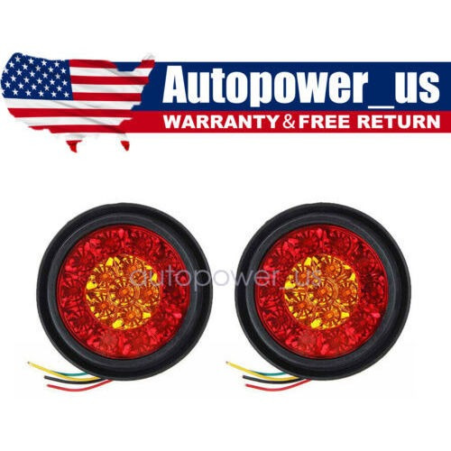 2x 4inch Round Red White 16 Led Truck Trailer Brake Stop Tta