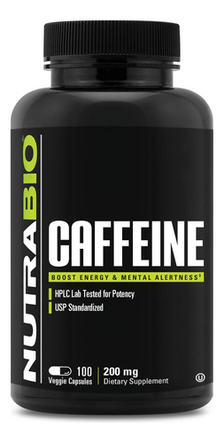 Cafeína 100 Caps X 200 Mg Nutrabio, Pure Caffeine