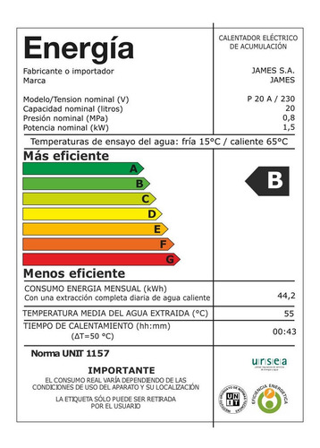 Imagen 3 de 6 de Calefon Termotanque James 20 Lts Poliuretano Inyectado
