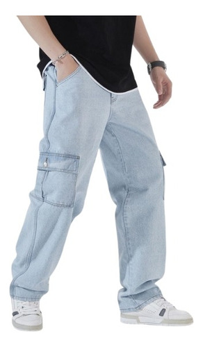 Pantalón Jeans Rígido  Modelo Carpintero Cargo Hombre