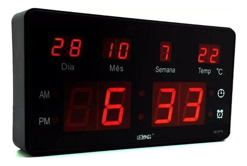 Relógio Parede Led Digital Le-2115 Lelong Temperatura