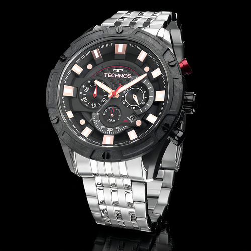 Relógio Technos Masculino Ts Carbon Prata Js25cf/1p Cor da correia Prateado Cor do bisel Preto Cor do fundo Preto