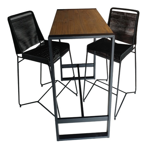 Imagen 1 de 3 de Mesa Barra 120x50 + 2 Taburetes Yute Tulum Industrial Cubo