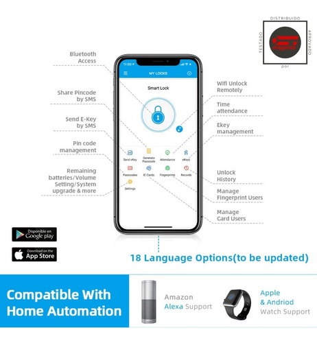 Fechadura Eletrônica Sobrepor Wifi Alexa Com App Ttlock
