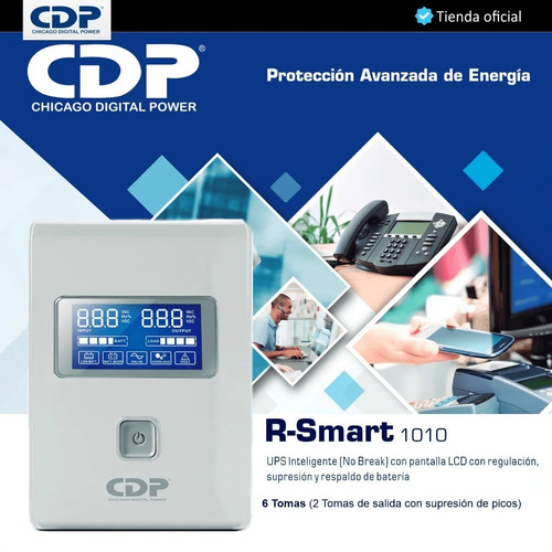 Imagen 5 de 5 de Cdp R-smart 1010, Ups Interactiva 1000va/400w, 6 Tomas, Lcd
