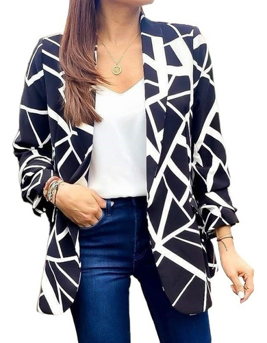 Chaqueta Blazer Sacos Blanca Con Dama Estampado De Moda