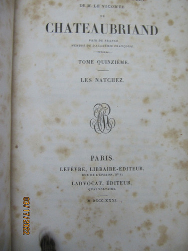 Oeuvres Completes Viconte Chateaubriand 1831 Ver Descripcion (Usado)