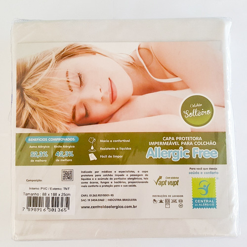 Capa Antialérgica Antiácaro Colchão Solteiro Pvc/tnt Elástic