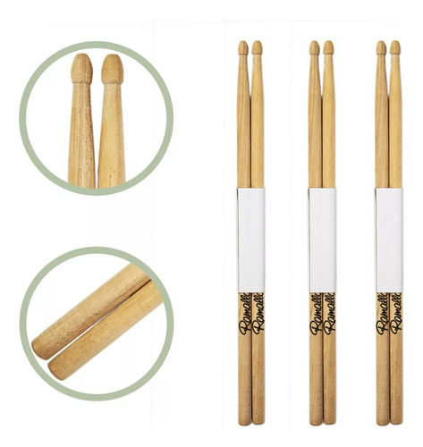 Pack De 3 Pares De Palillos Ramallo Hickory 5a Para Bateria 