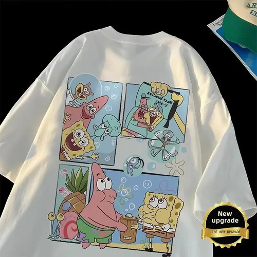 Camiseta De Verano De Algodón Con Estampado De Bob Esponja