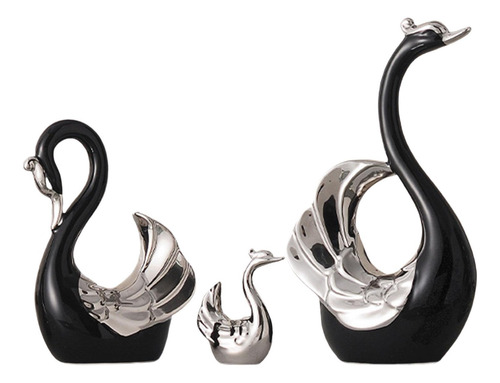 Figurita De Cisne De 3 Uds, Adorno De Negro Plata