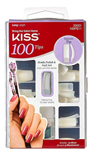 Kiss 100 Uñas Acrílicas Lisas (1 Paquete, Punta Cuadrada)