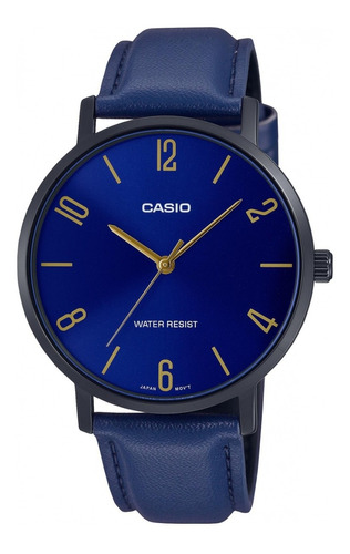 Reloj Casio Mtp Vt01bl 2b Cuero Azul Caja Acero Pavonado