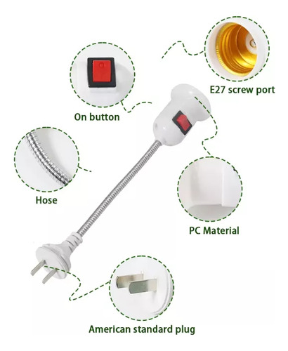 Socket Interruptor Enchufe Portalampara Cable Flexible 28cm