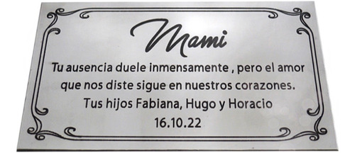 Placa Recordatoria Para Cementerio, Lapidas, 20x10 Aluminio.