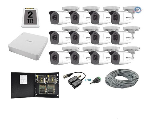 Kit 12 Camaras Epcom 2 Mpx Cctv 2 Tb Dvr 16 Ch 1080p 200 Cab